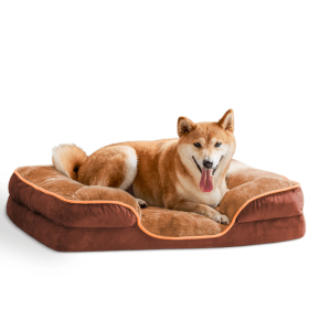 Memory Foam Pet Bed for Small Dogs and Cats with Washable Cover, Waterproof Padding, and Non-Slip Base, Brown, Medium