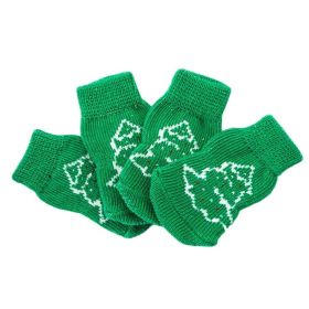 4 Pcs Christmas Tree Dog Knitted Pet Socks – Green Non-Slip Puppy & Cat Foot Covers