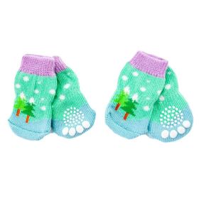 4 Pcs Christmas-Themed Knitted Dog Socks – Green & Blue Non-Slip Pet Socks