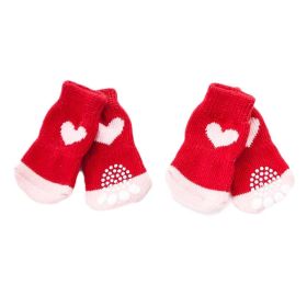 Red Hearts Dog Socks – Non-Slip Knitted Pet Socks for Paws Protection (4 Pcs)