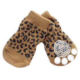 Brown Leopard Print Dog Socks – Knitted Pet Paw Protection (4 Pcs)