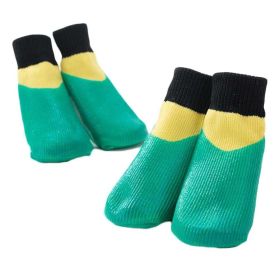 4 Pcs Waterproof Dog Socks with Anti-Slip Coating – Green & Yellow, Small Dogs