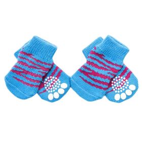 Blue Tiger Stripe Knitted Dog Socks – Anti-Slip Indoor Paw Protection (4-Pack)