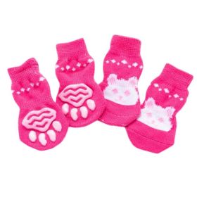 4 Pcs Pink Rabbit Pattern Knitted Pet Socks - Anti-Slip Paw Covers for Cats & Dogs