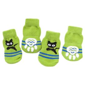 4 Pcs Green Knitted Dog Socks – Anti-Slip Paw Protection for Indoor Use