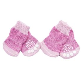 4 Pcs Pink Knitted Pet Socks – Anti-Slip Dog Paw Protection for Indoor Use