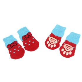 4 Pcs Knit Dog Socks with Red Bowknots – Cat and Dog Paw Protection