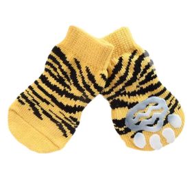 Yellow Tiger Stripe Pet Socks – Anti-Slip Dog Paw Protection (4 Pcs)