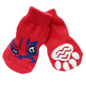 4 Pcs Red Chinese Opera Face Pet Socks – Anti-Slip Paw Protection