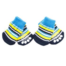 4 Pcs Blue Yellow Striped Pet Socks – Anti-Slip Dog Paw Protection