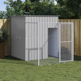 Dog House with Run - Light Gray Galvanized Steel (65"x98.8"x71.3")