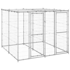 Outdoor Dog Kennel with Roof – Galvanized Steel, 52.1 ft²