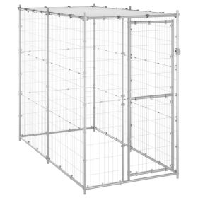 Outdoor Dog Kennel Galvanized Steel with Roof (43.3" x 86.6" x 70.9")