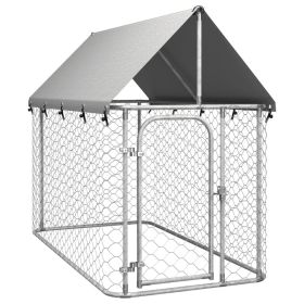 Outdoor Dog Kennel with Roof – Heavy-Duty Galvanized Steel Enclosure (78.7" x 39.4" x 59.1")