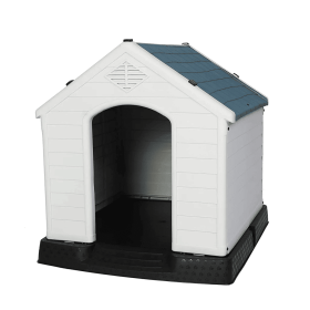 Dog House Outdoor Plastic Weatherproof Kennel with Elevated Floor, 35.5"x37.5"x39"