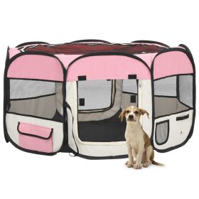 Foldable Dog Playpen with Carrying Bag, Pink