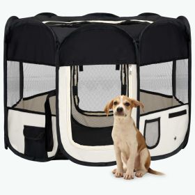 Foldable Dog Playpen with Carrying Bag - Black (35.4"x35.4"x22.8")