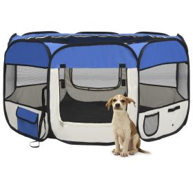 Foldable Dog Playpen with Carrying Bag (Blue, 49.2" x 49.2" x 24")