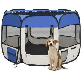 Foldable Dog Playpen with Carrying Bag - Blue