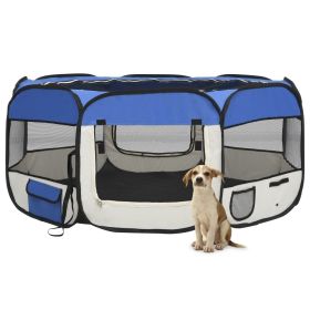 Foldable Dog Playpen with Carrying Bag Blue 57.1"x57.1"x24"cra