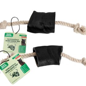 Water Buffalo Horn Rope Tug Toy - 100% Cotton Rope Dental Chew (2 Count, 14")