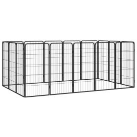 16-Panel Dog Playpen - Black Powder-Coated Steel (19.7"x39.4")