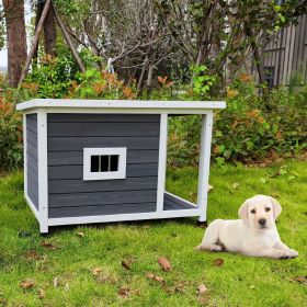 Outdoor Waterproof Wooden Dog House with Porch Deck – Puppy Dog Kennel (33.46"x23.62"x22.83")