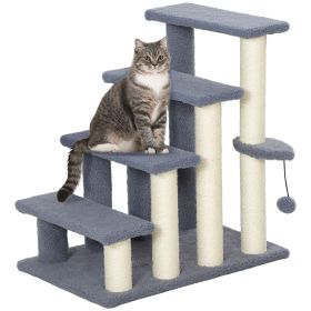 PawHut 4-Level Pet Steps with Scratching Posts & Hanging Ball