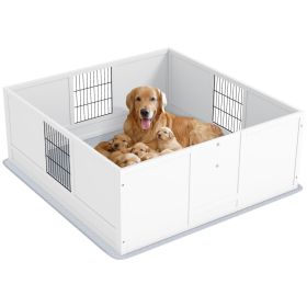 PawHut Whelping Box for Large Dogs with Waterproof Pad & Adjustable Door