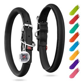 Black Ultra-Soft Rolled Leather Dog Collar – Padded Adjustable Collar for Small and Medium Dogs