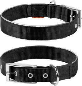 Nylon Reflective Dog Collar Adjustable with Metal Buckle – Heavy Duty Black Collar for Small, Medium, and Large Dogs (S Size: 12-15" Neck)