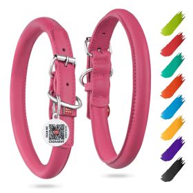 Pink Ultra Soft Rolled Leather Dog Collar for Small & Medium Dogs