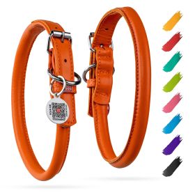 Ultra Soft Rolled Leather Dog Collar - Soft Padded Collar for Medium Dogs (Orange, 13-16 inch Neck)