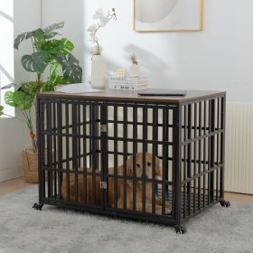 42" Heavy Duty Furniture-Style Dog Crate with Lockable Wheels and Double Locks