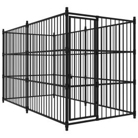 Outdoor Dog Kennel with Steel Frame and Lockable Gate (118.1"x59.1"x72.8")