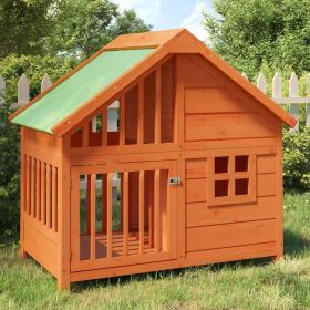 Dog Kennel - Solid Pine Wood Outdoor Dog House with Water-Resistant Roof