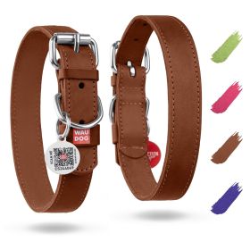 Long-Lasting Leather Dog Collar with Durable Buckle and QR Safety Tag