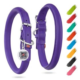 Ultra Soft Rolled Leather Dog Collar for Small and Medium Dogs - Soft Padded, Adjustable (Purple, 13-16 inch Neck)