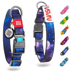 Nylon Dog Collar with Adjustable Buckle – Reflective & Durable, Purple NASA Design