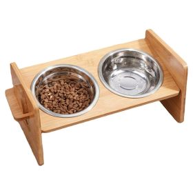 Bamboo Double Dog Raised Bowls - 15° Tilt Elevated Feeder with Adjustable Heights