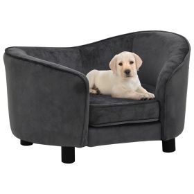 Dark Gray Plush Dog Sofa – 27.2"x19.3"x15.7" Cozy Pet Couch