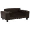 Brown Plush and Faux Leather Dog Sofa - 31.9"x16.9"x12.2"