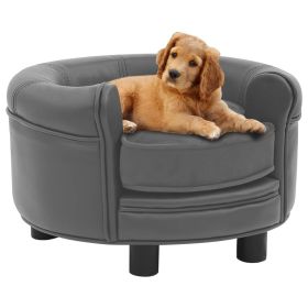 Gray Plush and Faux Leather Dog Sofa - 18.9"x18.9"x12.6"