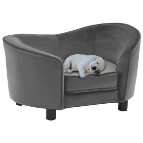 Gray Plush & Faux Leather Dog Sofa - 27.2"x19.3"x15.7", Cozy Pet Couch