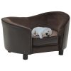 Brown Plush & Faux Leather Dog Sofa - 27.2"x19.3"x15.7", Cozy Pet Couch