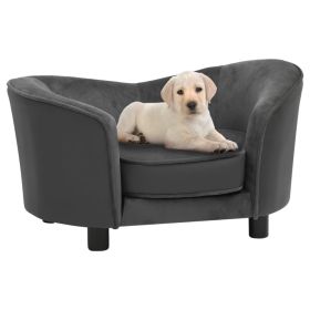 Dog Sofa - Dark Gray Plush and Faux Leather