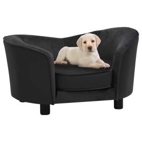 Black Plush and Faux Leather Dog Sofa - 27.2"x19.3"x15.7"