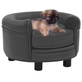 Dark Gray Dog Sofa - Plush & Faux Leather (18.9"x18.9"x12.6")