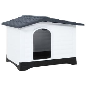 Durable Gray Dog House with Ventilation and Raised Floor (35.6"x26.8"x26")