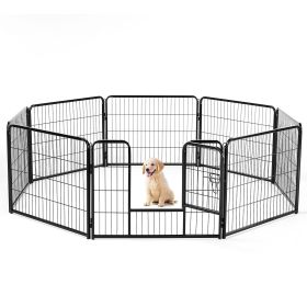 8-Panel Indoor Dog Playpen with Door – 24-Inch Tall Pet Fence for Small Dogs (Black)